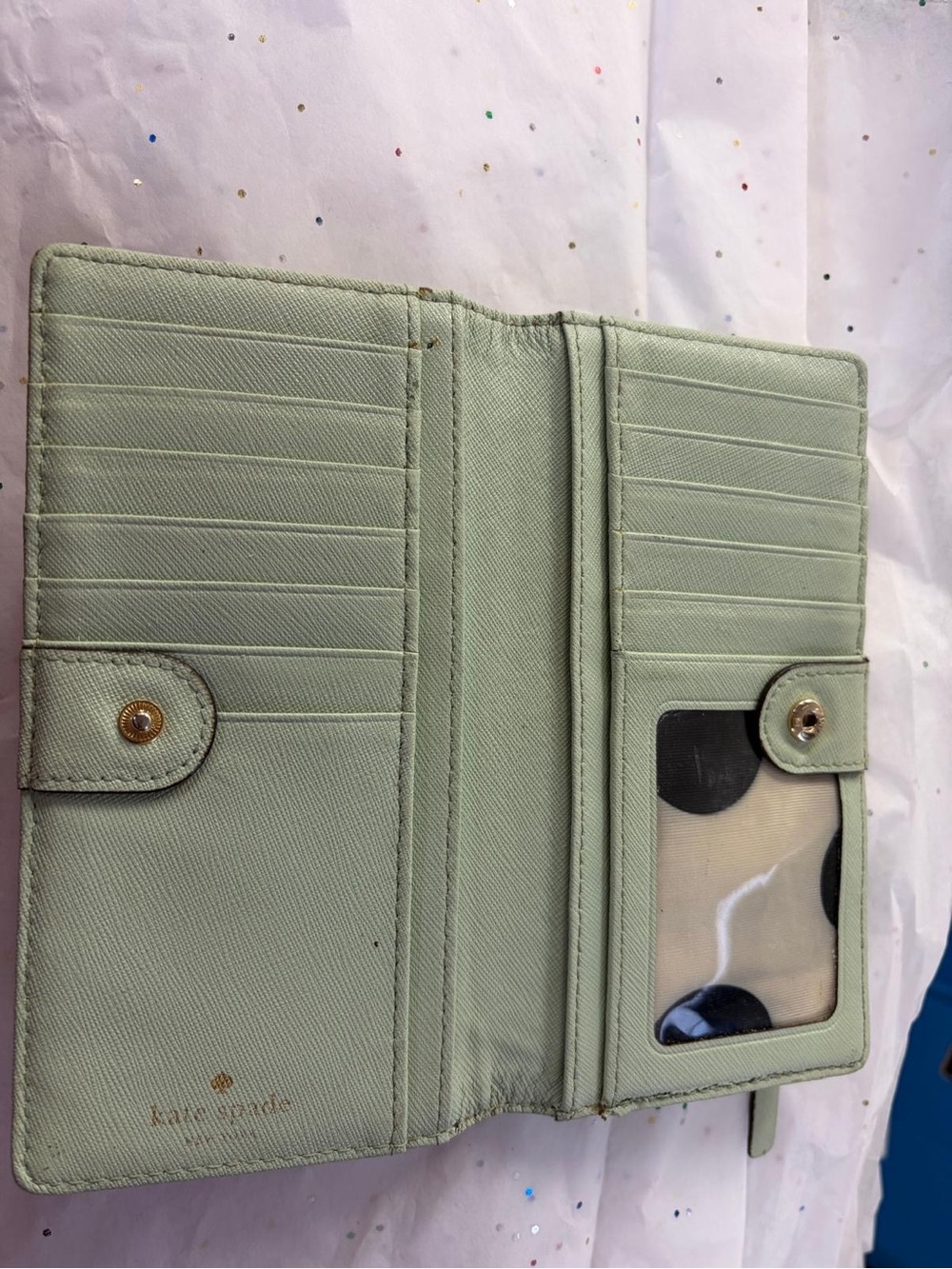 Kate Spade New York Sage Green Bifold Wallet ID Window